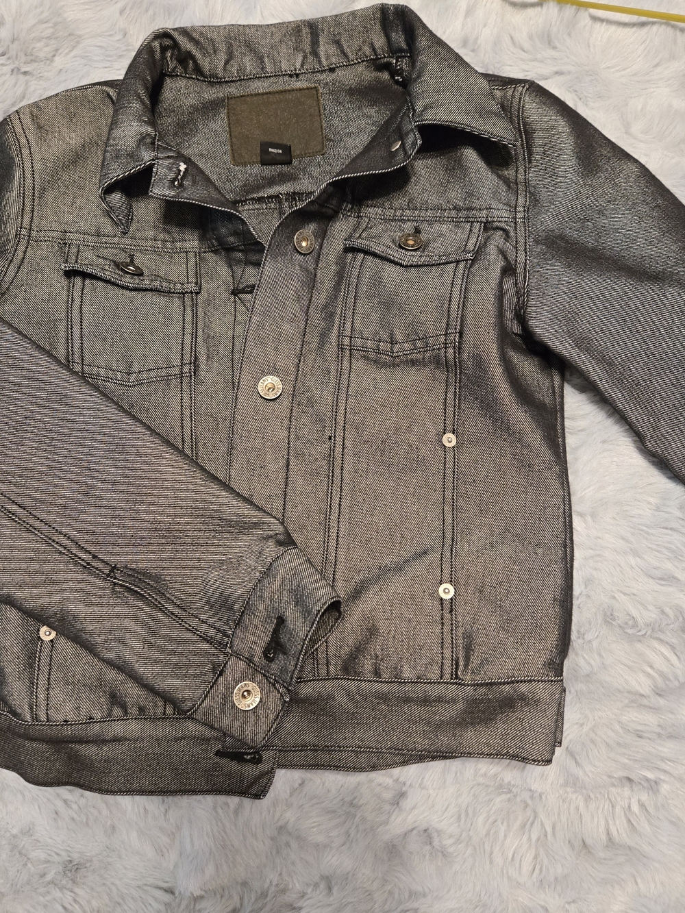 Vintage 90s Guess Metallic Silver Denim Jacket S Made in Hong Kong Y2K Trucker